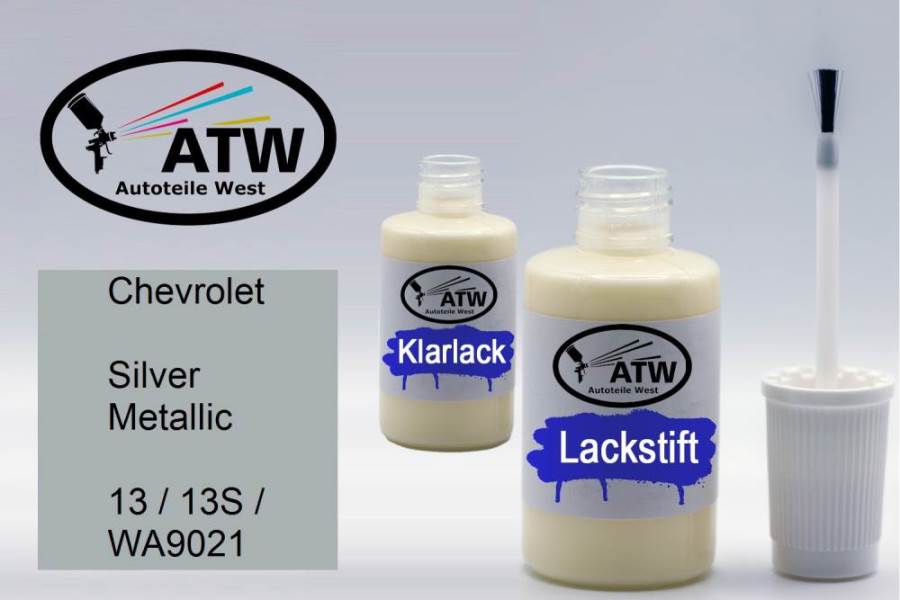 Chevrolet, Silver Metallic, 13 / 13S / WA9021: 20ml Lackstift + 20ml Klarlack - Set, von ATW Autoteile West.